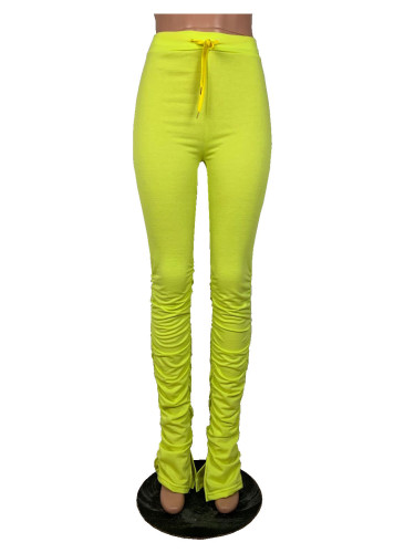 Yellow Stretchy High Waist Stacked Pants