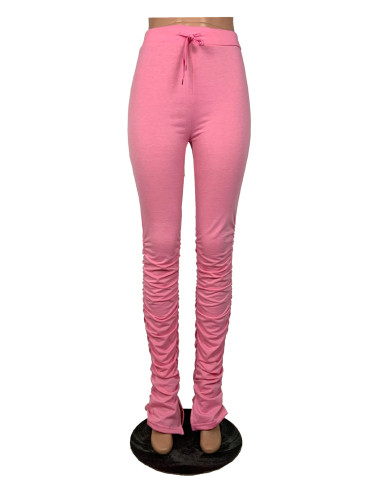 Pink Stretchy High Waist Stacked Pants