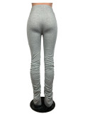 Gray Stretchy High Waist Stacked Pants