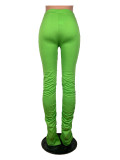 Green Stretchy High Waist Stacked Pants