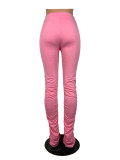 Pink Stretchy High Waist Stacked Pants
