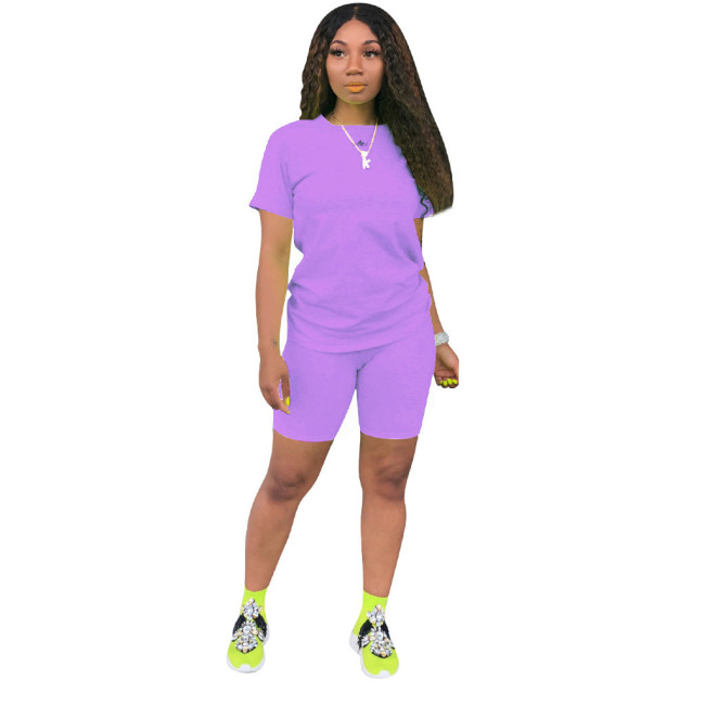Purple Solid Tee & Shorts Set