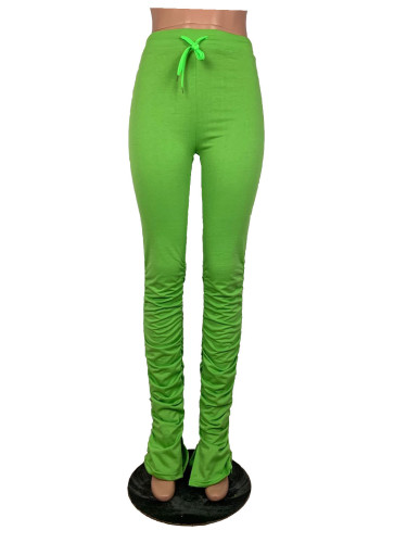 Green Stretchy High Waist Stacked Pants