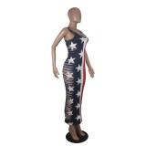 Flag Print Ripped Sides Bodycon Long Vest Dress
