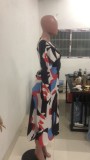Multicolor Puff Sleeves Belted Long Dress