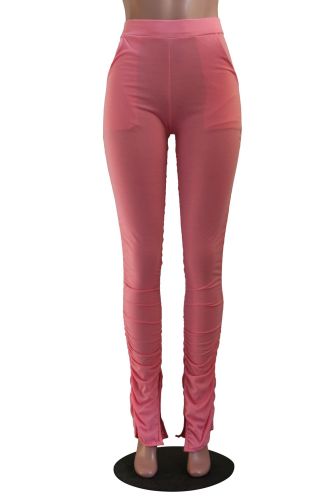 Fashion Pink Stacked Slit Pants with Pockets