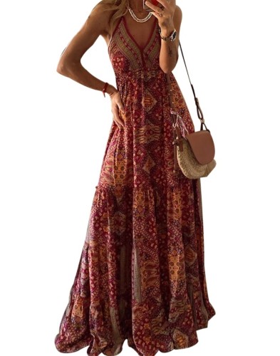 Bohemian Print Long Slip Dress