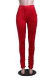 Fashion Red Stacked Slit Pants with Pockets