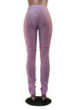 Fashion Lilac Stacked Slit Pants with Pockets