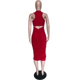 Red Print Cut Out Back Long Vest Dress