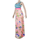 Floral Print Stripe Long Tank Dress