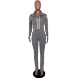 Contrast Stripes Gray Casual Sweatsuits