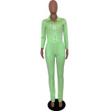 Contrast Stripes Green Casual Sweatsuits