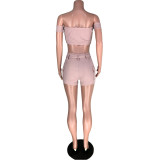 Sexy Pink Off Shoulder Top & Shorts Set XS-XL