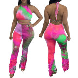 Tie Dye Hot Pink Backless Two Piece Stack Pants Set