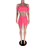 Sexy Hot Pink Off Shoulder Top & Shorts Set XS-XL