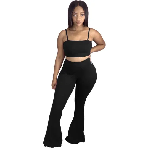 Black Crop Top & Flare Pants Set