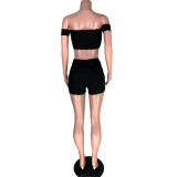 Sexy Black Off Shoulder Top & Shorts Set XS-XL