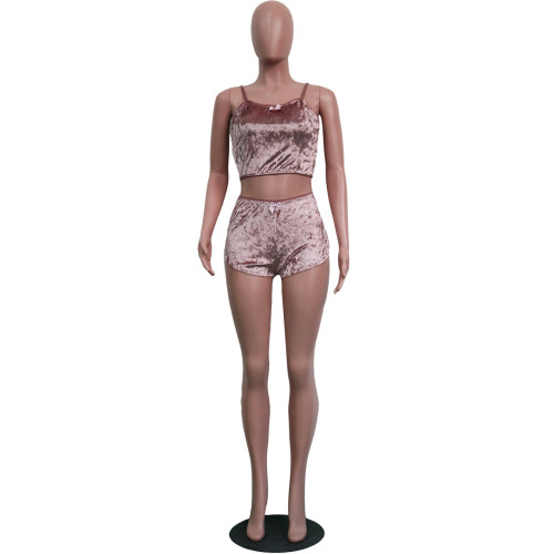 Dark Pink Velvet Cami Top & Shorts XS-XXL