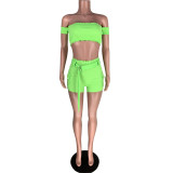 Sexy Neon Green Off Shoulder Top & Shorts Set XS-XL