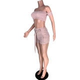Sexy Pink Off Shoulder Top & Shorts Set XS-XL