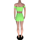 Sexy Neon Green Off Shoulder Top & Shorts Set XS-XL