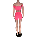 Sexy Hot Pink Off Shoulder Top & Shorts Set XS-XL