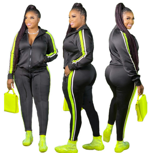 Black Two Piece Tracksuit with Side Stripes