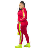 Red Two Piece Tracksuit with Side Stripes