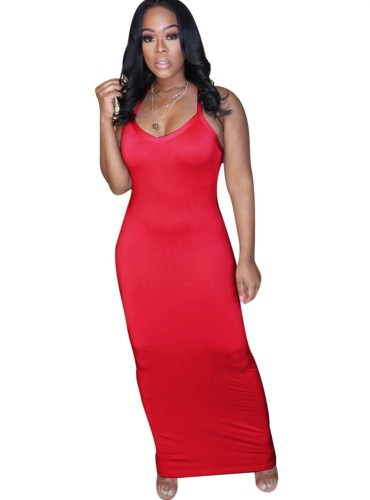 Red Halter Casual Long Dress