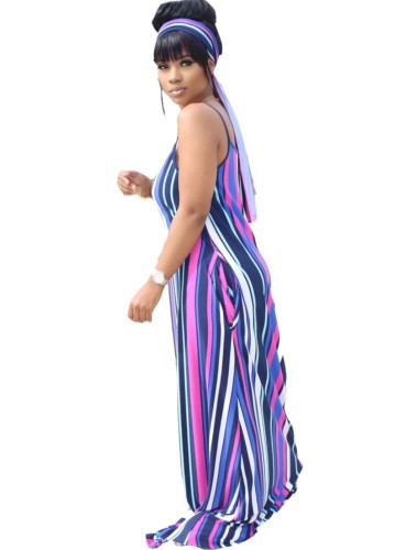 Blue Stripes Maxi Slip Dress