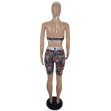 Print Colorful Sporty Two Piece Shorts Set