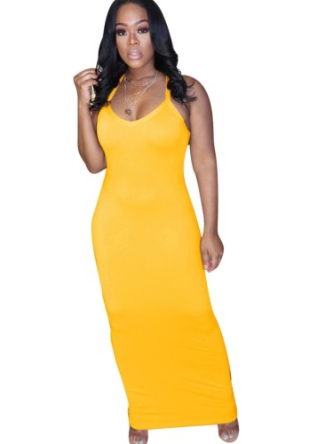 Yellow Halter Casual Long Dress