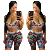 Print Colorful Sporty Two Piece Shorts Set
