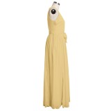 Yellow Sleeveless Surplice Belted Split Maxi Dress