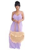 Purple Stripes Maxi Slip Dress