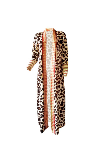 Plus Size Leopard Print Long Coat