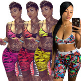 Print Hot Pink Sporty Two Piece Shorts Set