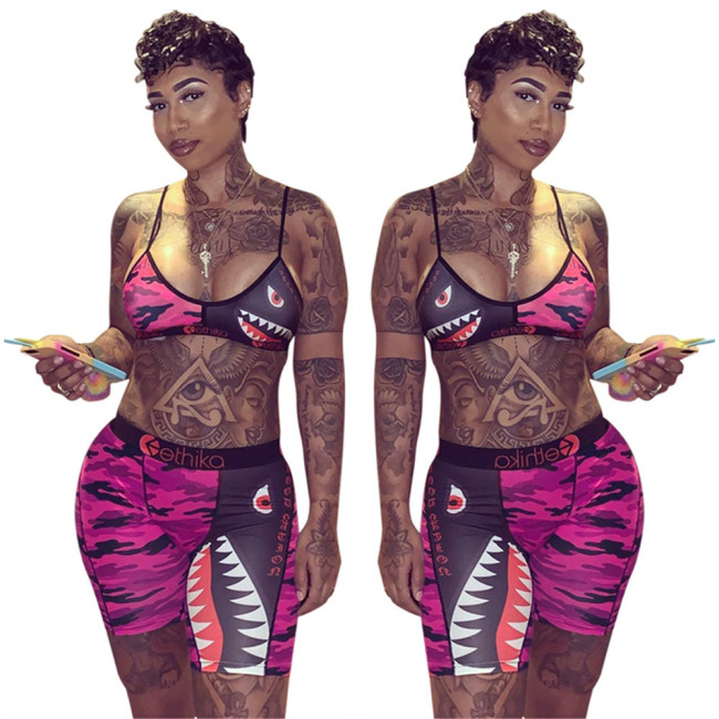 Print Hot Pink Sporty Two Piece Shorts Set