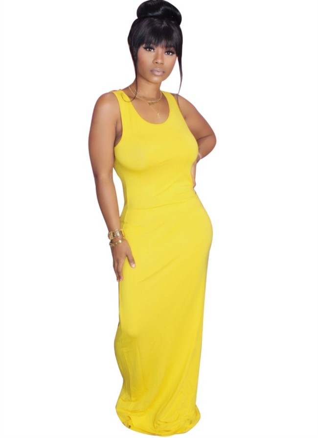 Yellow Casual Long Tank Dress