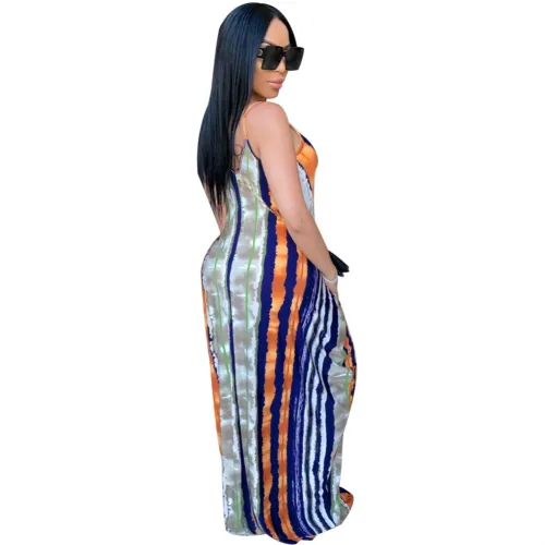 Colorful Stripes Maxi Slip Dress
