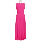 Hot Pink Sleeveless Surplice Belted Split Maxi Dress