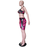 Print Hot Pink Sporty Two Piece Shorts Set