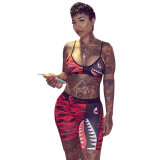 Print Red Sporty Two Piece Shorts Set