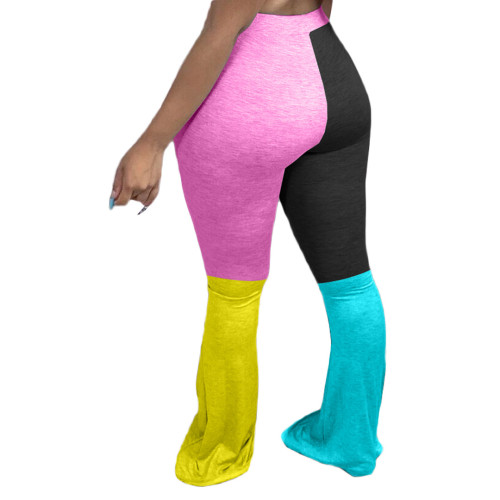 Plus Size Colorblock Hot Pink Flare Pants