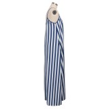Blue Striped Casual Long Slip Dress