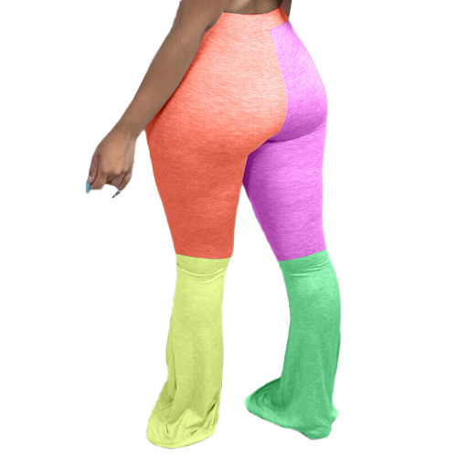 Plus Size Colorblock Orange Flare Pants