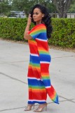 Colorful Stripes Slit Casual Long Dress