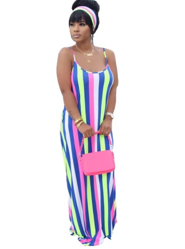 Stripes Multicolor Maxi Slip Dress