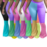 Plus Size Colorblock Green Flare Pants